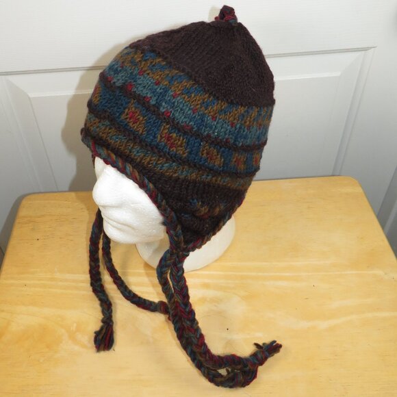 Lost Horizons Wool Knit Geometric Pattern Hat Handmade In Nepal Beanie One Size - Picture 2 of 4